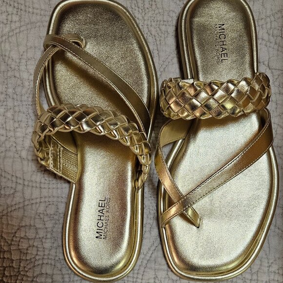 MICHAEL KORS Alba Braided Metallic Slide Sandals. NWT - Picture 3 of 7